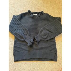 Madewell Womens Black Ribbed Knit Crewneck Sweater